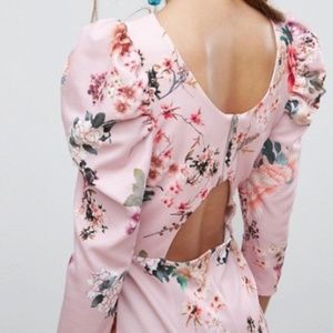 ASOS Midi Dress With Puff Sleeve and Cut Out Back